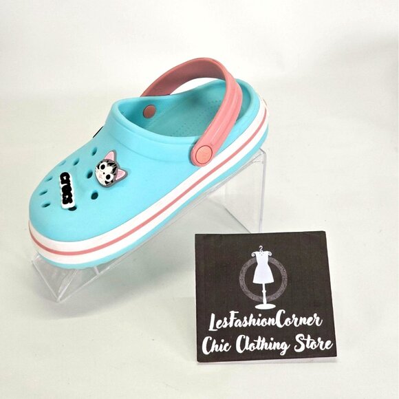 Crocs Junior Ice Blue/Pink Rubber Jibbitz Crocband Clog Size 2 1993 - Picture 13 of 16
